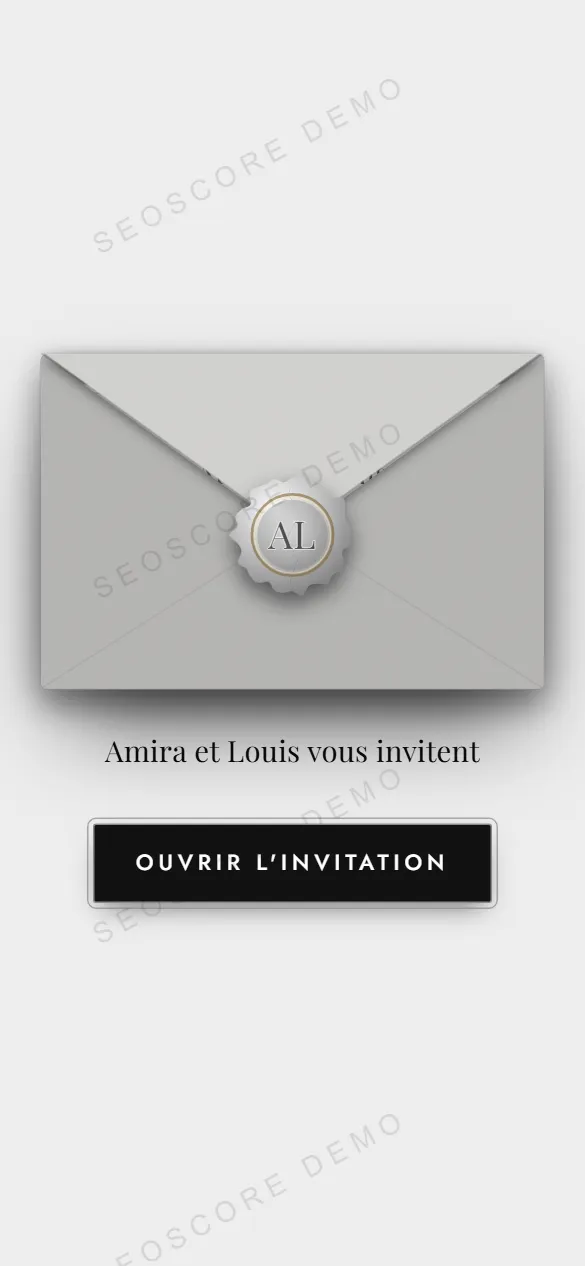 Ouverture du style Blanc et noir : une enveloppe blanche cachetée de noir