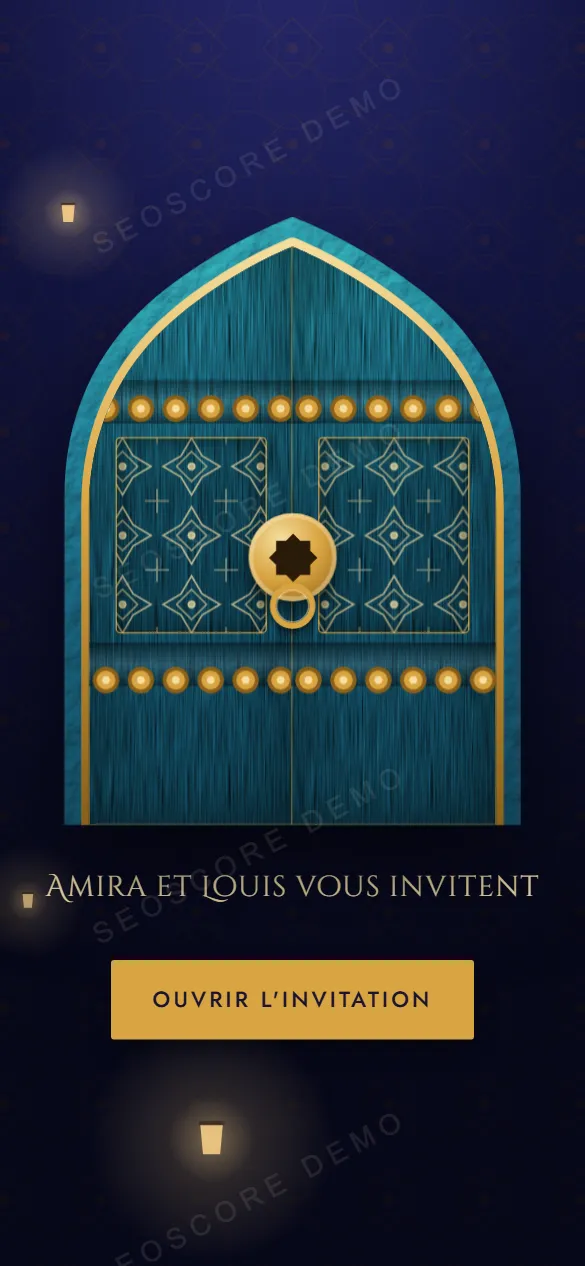 Ouverture du style Mille et une nuits : une porte de palais qui s'ouvre sur la lumière